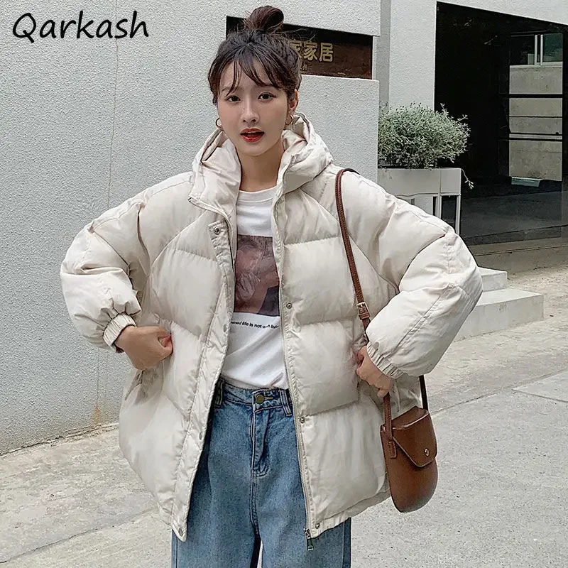 Hooded Parkas Women Pure Lovely Casual Fit Harajuku Winter High Street Femme Solid Ins New Collection Student Outwear Korean Hot