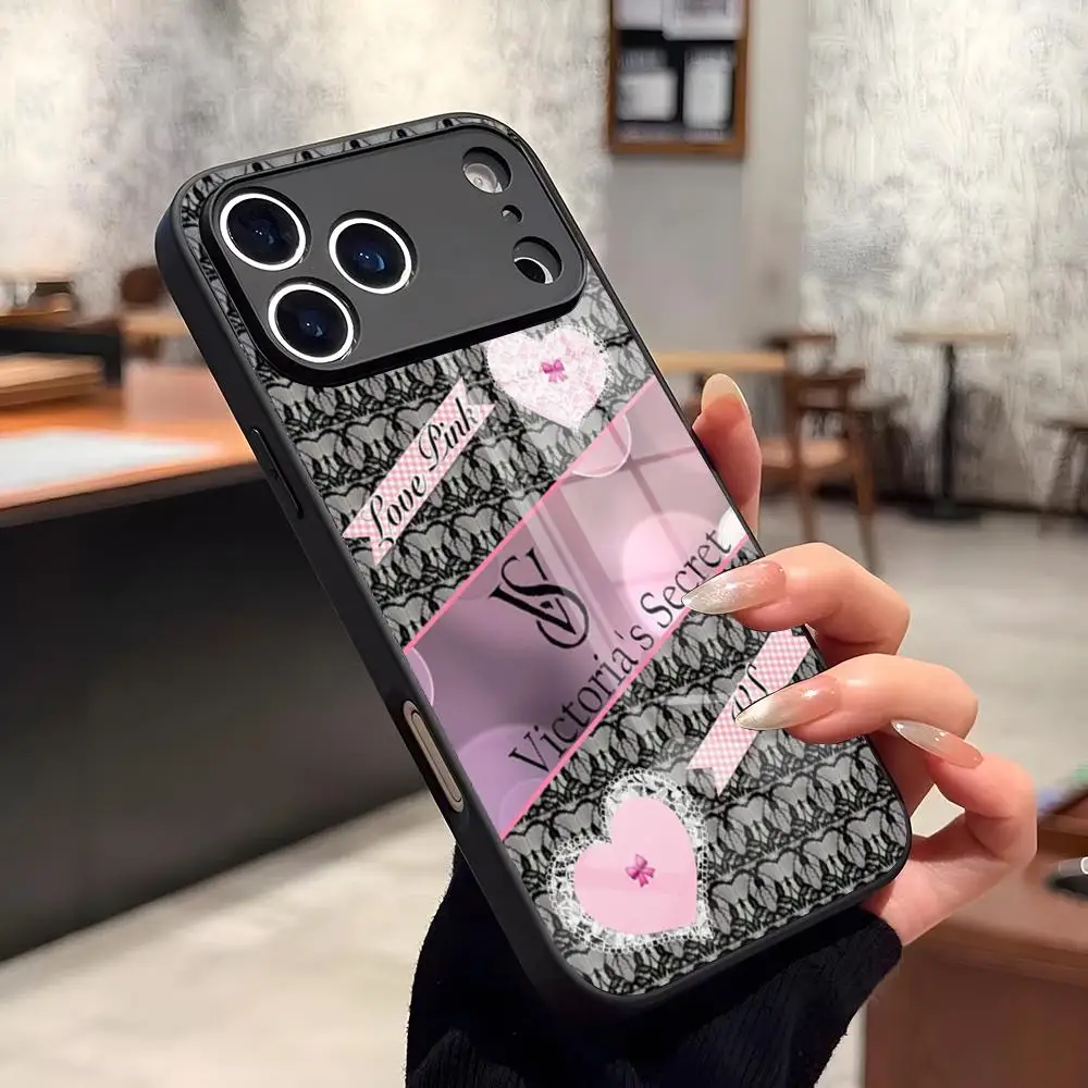 Luxury V-Victoria S-Secret VS Pink Phone Case for Iphone 17 Air 16 15 14 12 11 13 Pro Max Mini X Xr Xs Se Puls glass Cover