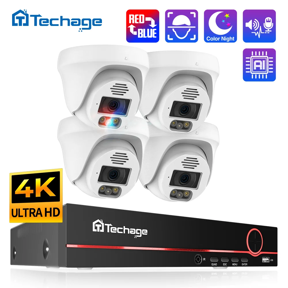 

Techage 5MP 8MP Ultra HD 4K POE Security Camera System H.265 Two Way Audio Face Detect Full Color Night CCTV Video Surveillance