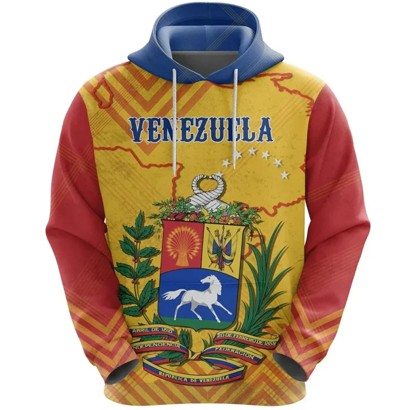 Venezuelan เสื้อฮู้ดลายธง, เสื้อฮู้ดลำลองแขนยาวพิมพ์ลาย3D เสื้อลำลองทรงหลวมเสื้อแขนยาวกีฬา