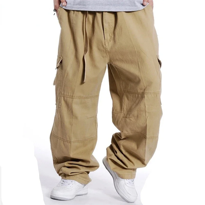 

Plus Size Men new Cargo Pants Baggy Loose Casual Pockets Straight Hip Hop Streetwear Trousers 46 48