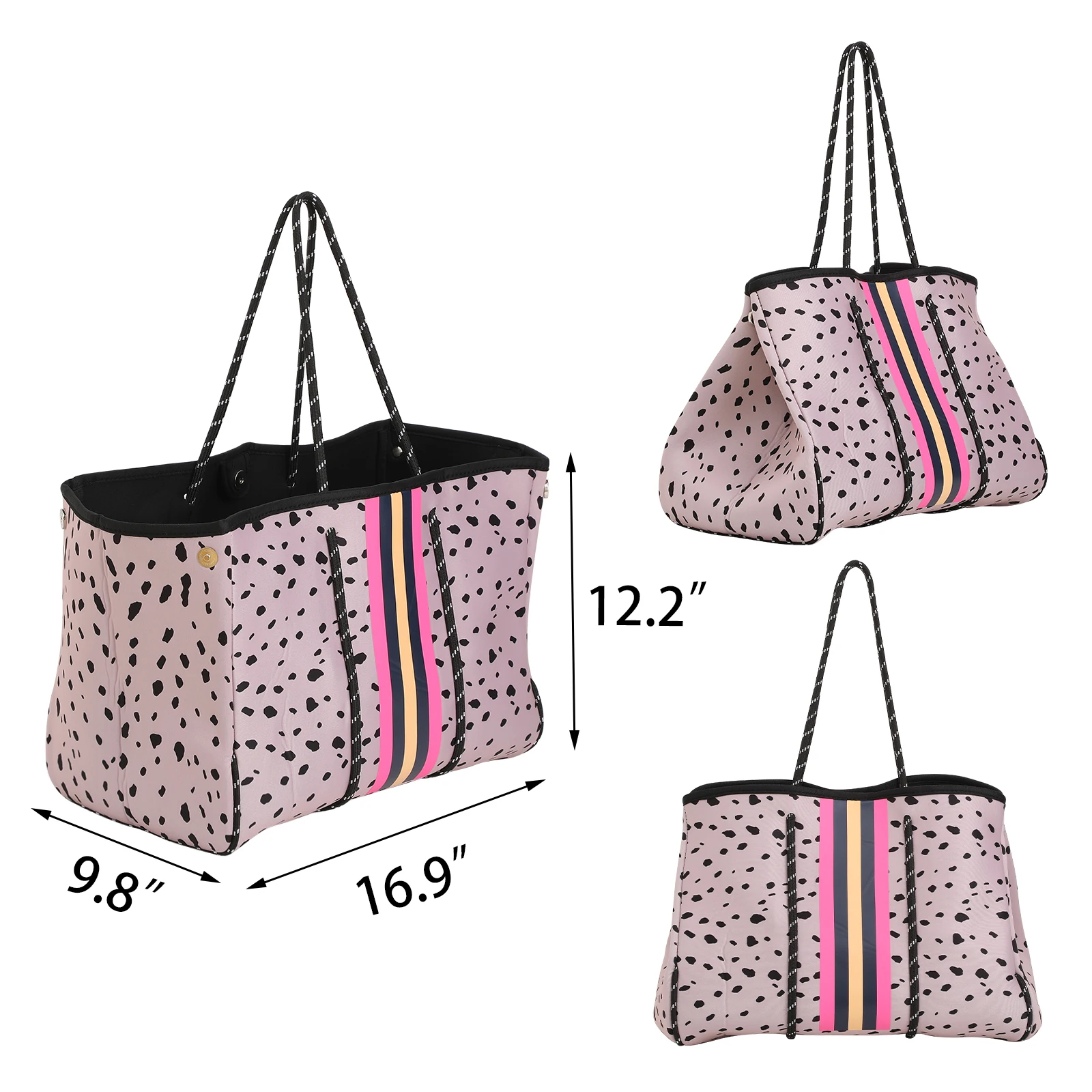 Women Beach Bag Large Neoprene Tote Bag Set Portable Zipper Makeup Bag Fashion Ladies Travel Pouch Summer Leopard Cosmetic Bag