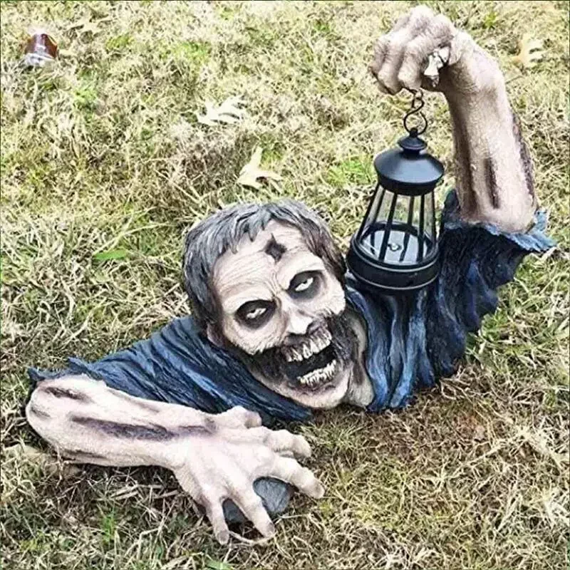 Halloween Zombie Crawling Horror Decor,Scary Zombie Holding Lantern Outdoor Figurine Garden Yard Decorations Haunted House Props