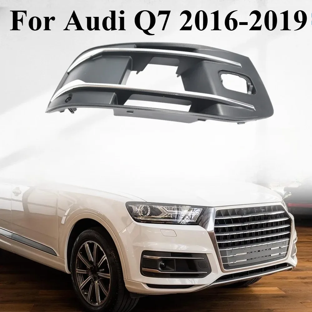 

For Audi Q7 2016-2019 - Gloss Black ABS Fog Grille Set, Front Bumper Lower Mesh Trim, OEM-Style Clip-On Replacement (No Screws)