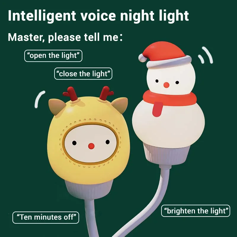 English Voice Control USB Cartoon Cute Timer Night Light Remote Control Babies Bedroom Decorative Feeding Light Kids Xmas Gifts