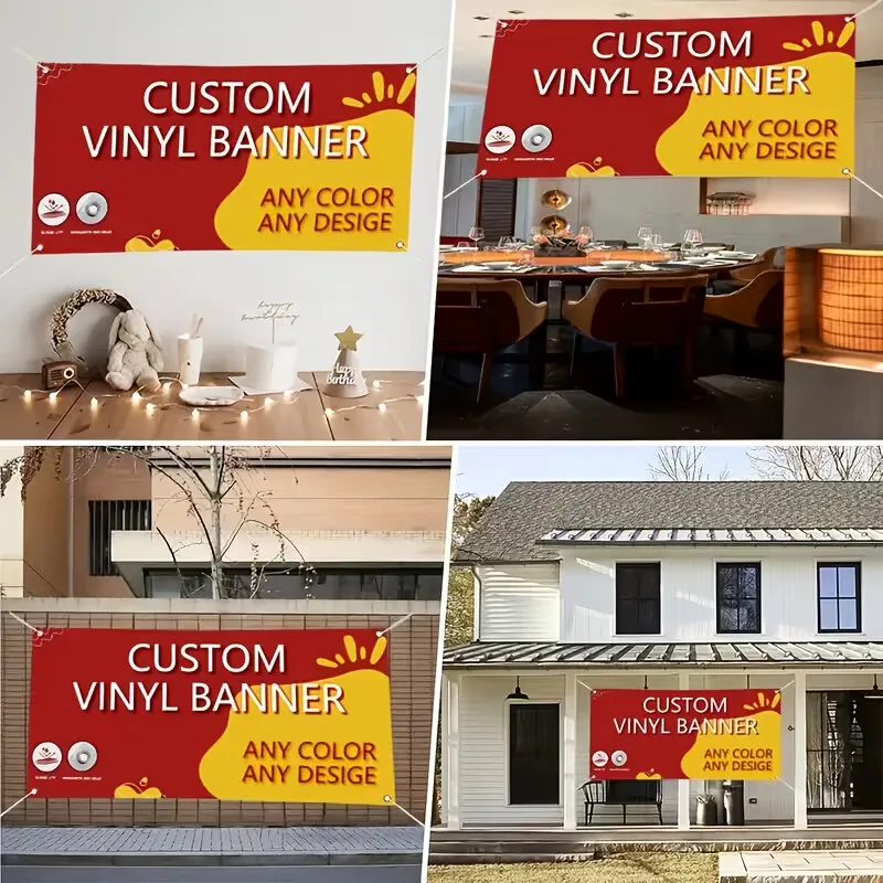 لافتة علم مطبوعة برسومات مخصصة أي نمط غطاء شعار نصي حلقات نحاسية تصميم مجاني لافتة إعلانية خارجية