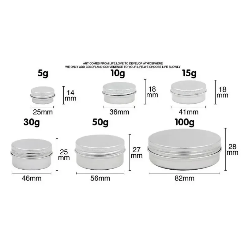 Boîte circulaire filetée en aluminium, 5-100g, multi-spécifications, sous-emballage en métal, boîtes de rangement, cire scellée, boîtes vides pour crème