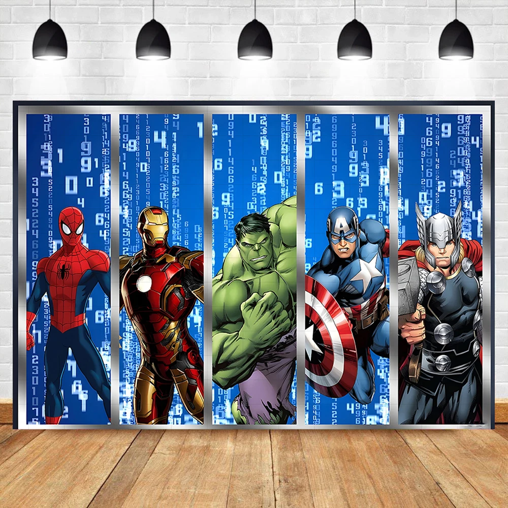 Toile de fond personnalisée sur le thème des Avengers, nom, joyeux anniversaire, arrière-plan de la ville, affiche de photographie, Spider-Man,