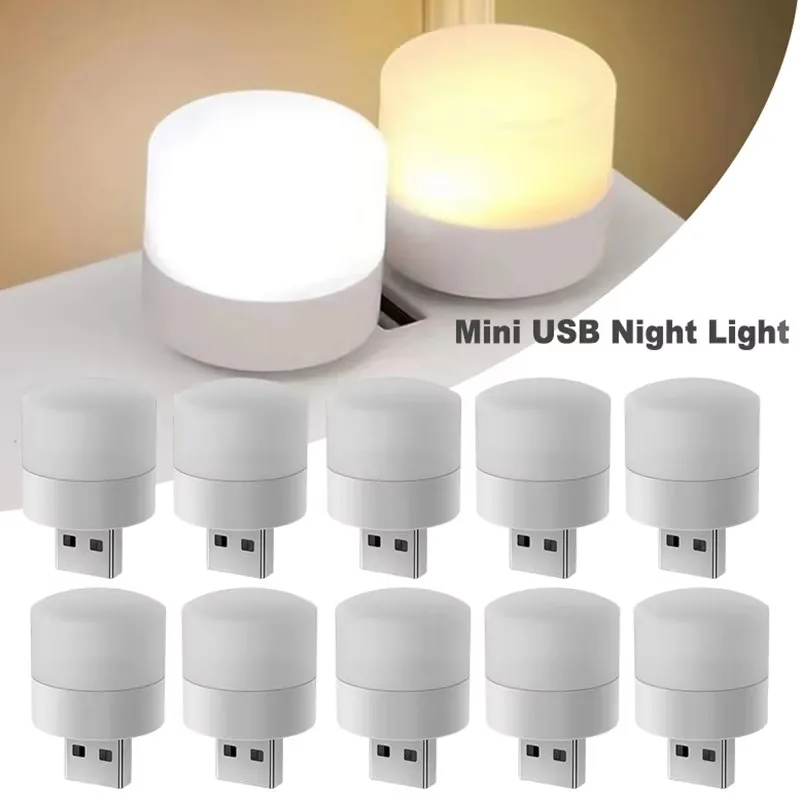 

1/3/5Pcs Mini Night Light Warm White Eye Protection Book Reading Light USB Plug Computer Mobile Power Charging LED Night Lamp