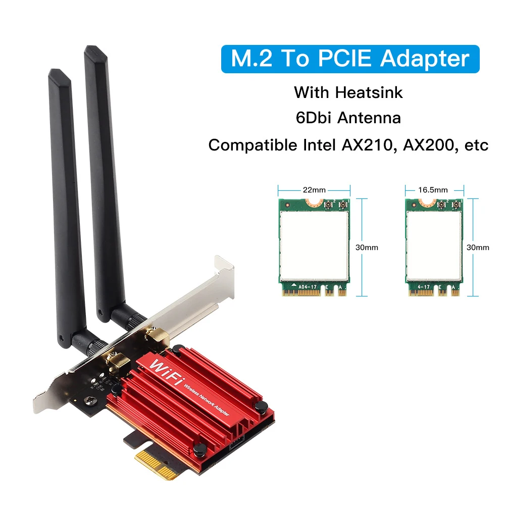 

Беспроводной адаптер M.2 на PCI Express, преобразователь NGFF M.2, Wi-Fi, Bluetooth-карта с антенной 6 дБ для Intel AX210 AX200 9260 8265 8260