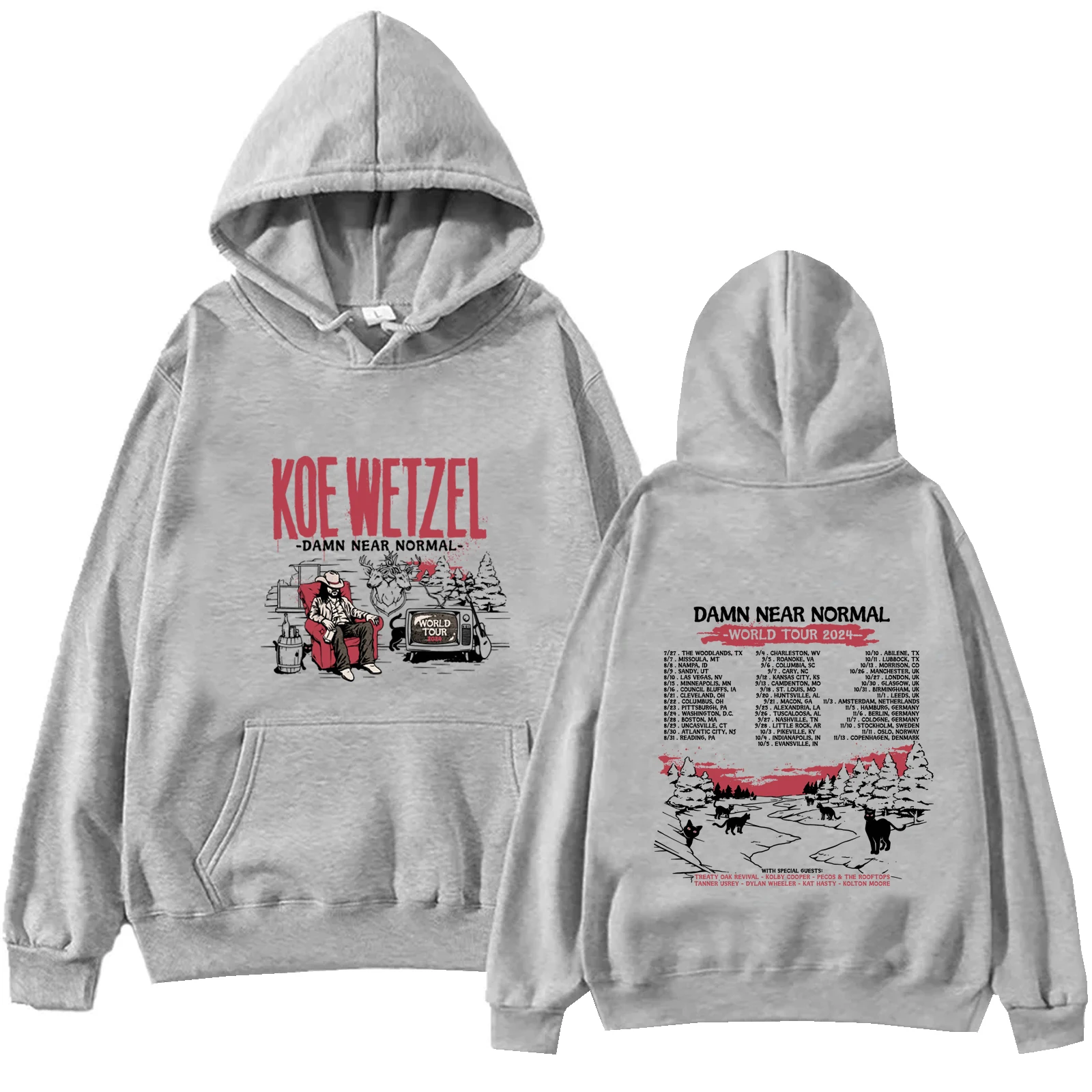 Koe Wetzel Damn Near Normal Tour 2024 Music Fans Gift Hoodie Women and Man Printing Long Sleeve Casual Spring and Summer