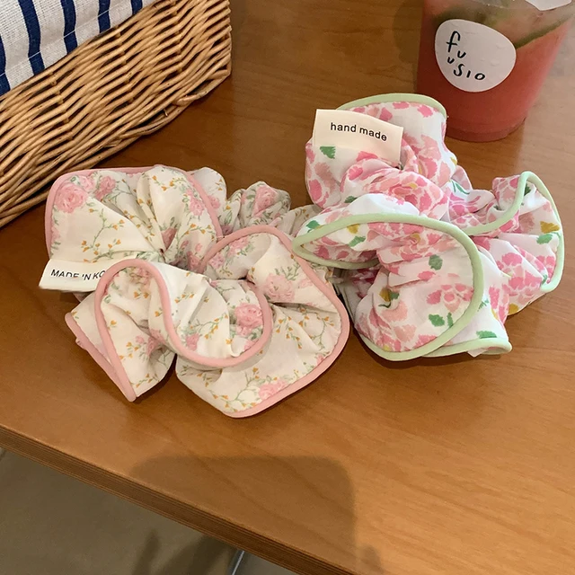 Słodki nadruk kwiatowy duże gumki do włosów kobiety dziewczęta Vintage uchwyt na kucyk elastyczne gumki do włosów liny akcesoria do włosów moda