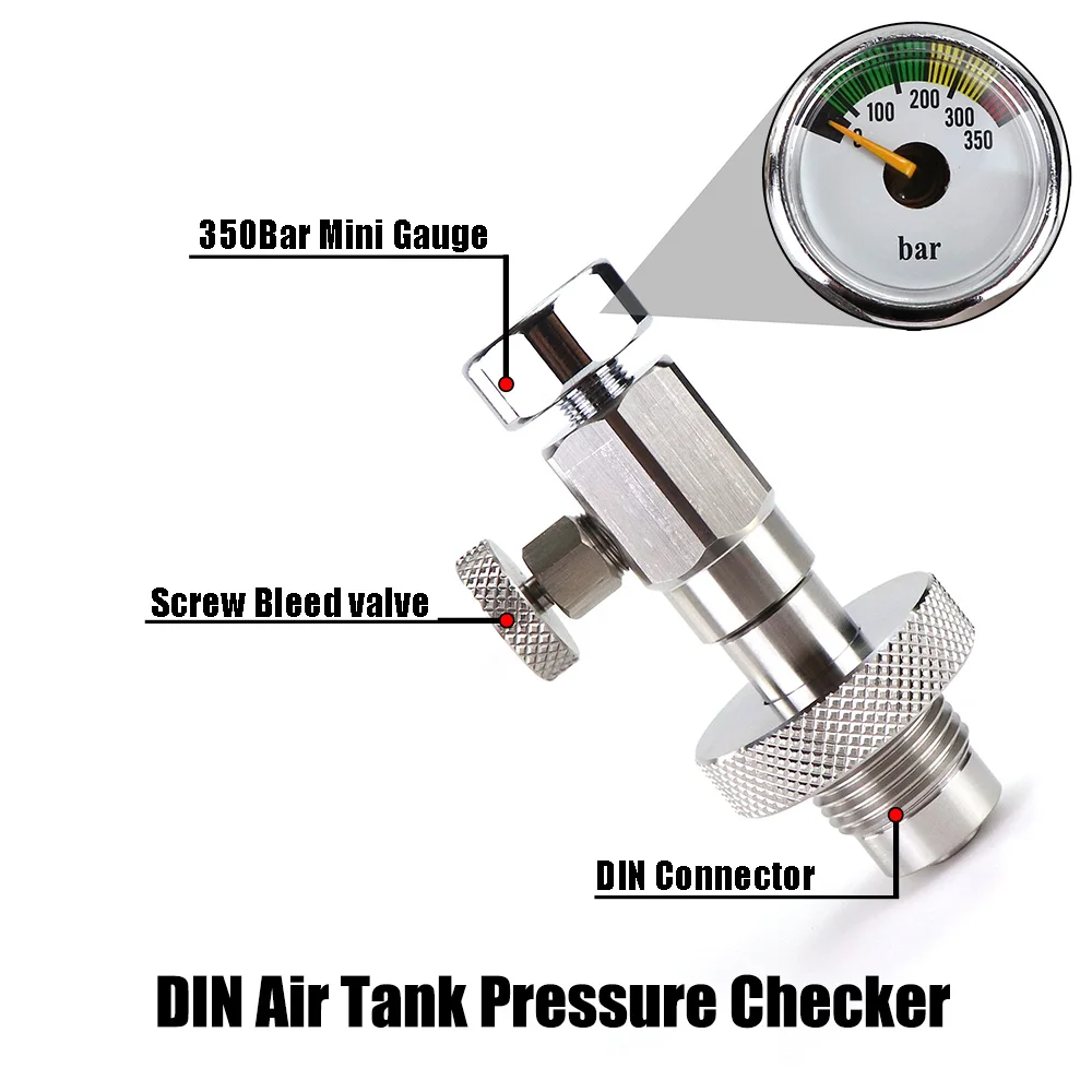 DIN Air Tank Pressure Checker With Gauge For 230Bar 300Bar Scuba Diving Cylinder Pressure Testing