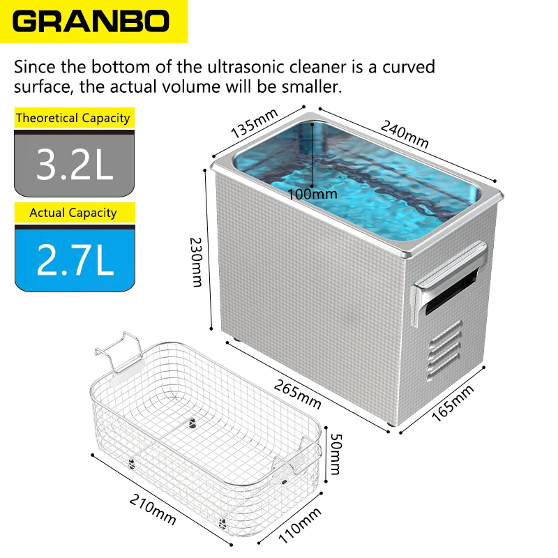 Granbo Eszes Végigtapogat Frekvencia Ultrahangi tisztább 3L 150W Digitális áram Átállítás Pulzus tisztító laboratóriumi Mosóteknő