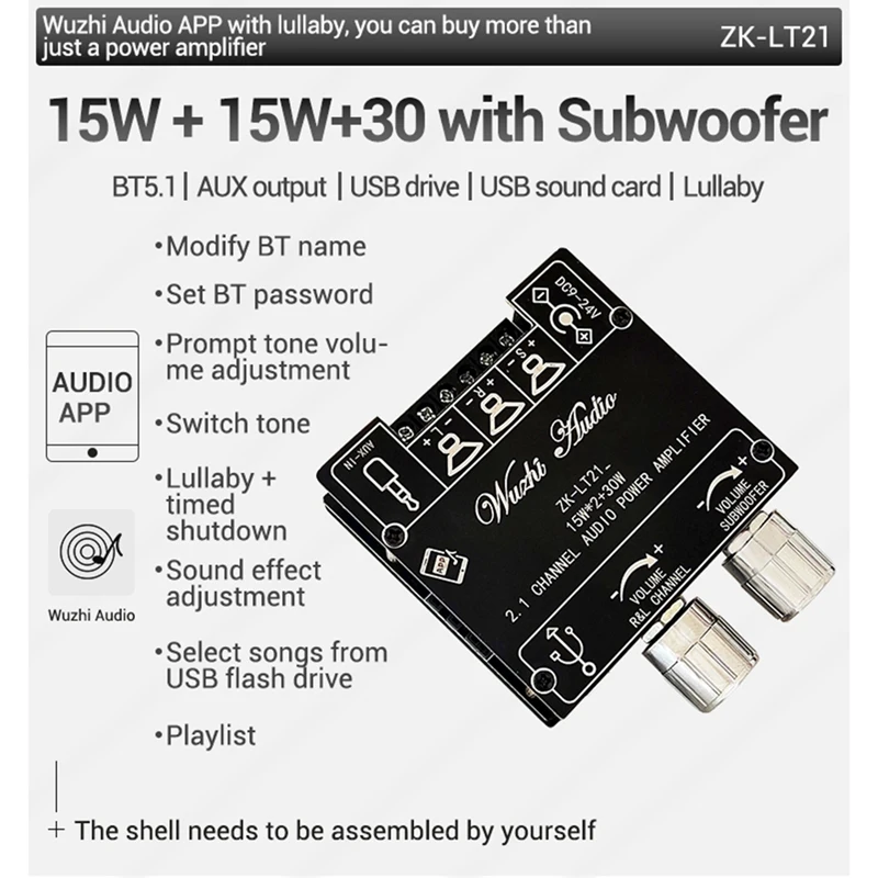 ZK-LT21 Bluetooth цифровой модуль платы усилителя 2,0 стерео двухканальный 15 Вт + 15 Вт + 30 Вт с высоким и низким тоном Поддержка приложения