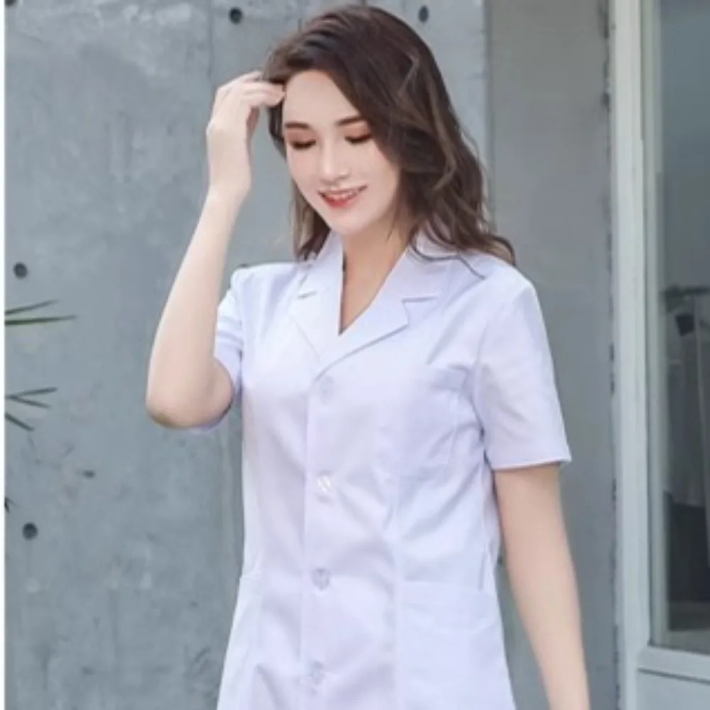Unisex Lab Coat Short Sleeve Breathable Doctor Nurse Isolation Gown for Students Hospital Staff