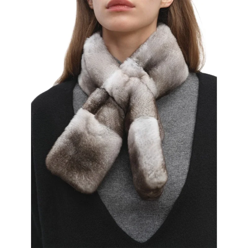 

Новый двухсторонний утолщенный теплый шарф/шарф из кроличьей шерсти натурального цвета с перекрестием из меха кролика рекс