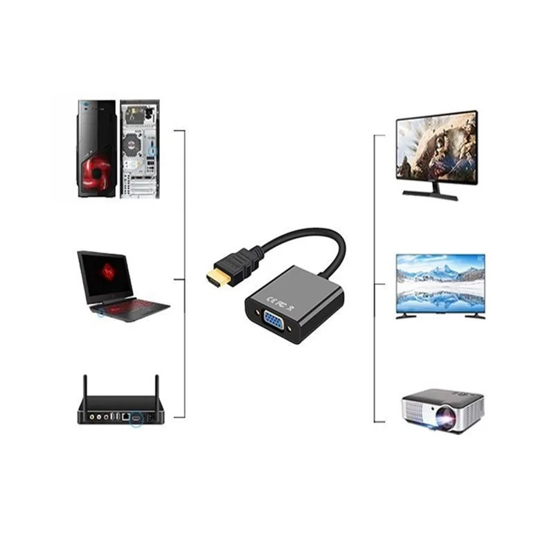 Convertisseur de câble HDMI vers VGA, numérique analogique, compatible HDMI mâle vers No.ale, adaptateur de câble, convertisseur pour PC, ordinateur portable, tablette, 1080P