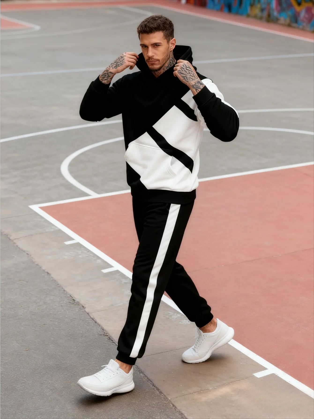 European and American Men's Digital Printing Hooded Sports Suit - High-Quality Skin-Friendly Sweatshirt Fabric