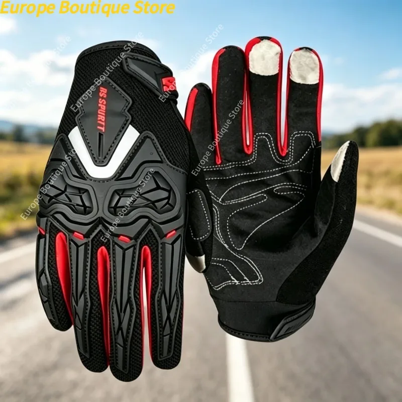 Spring Summer Full Finger Motorcycle Gloves Men Women Mesh Breathable Anti Fall Protective Shell Riding Equipment