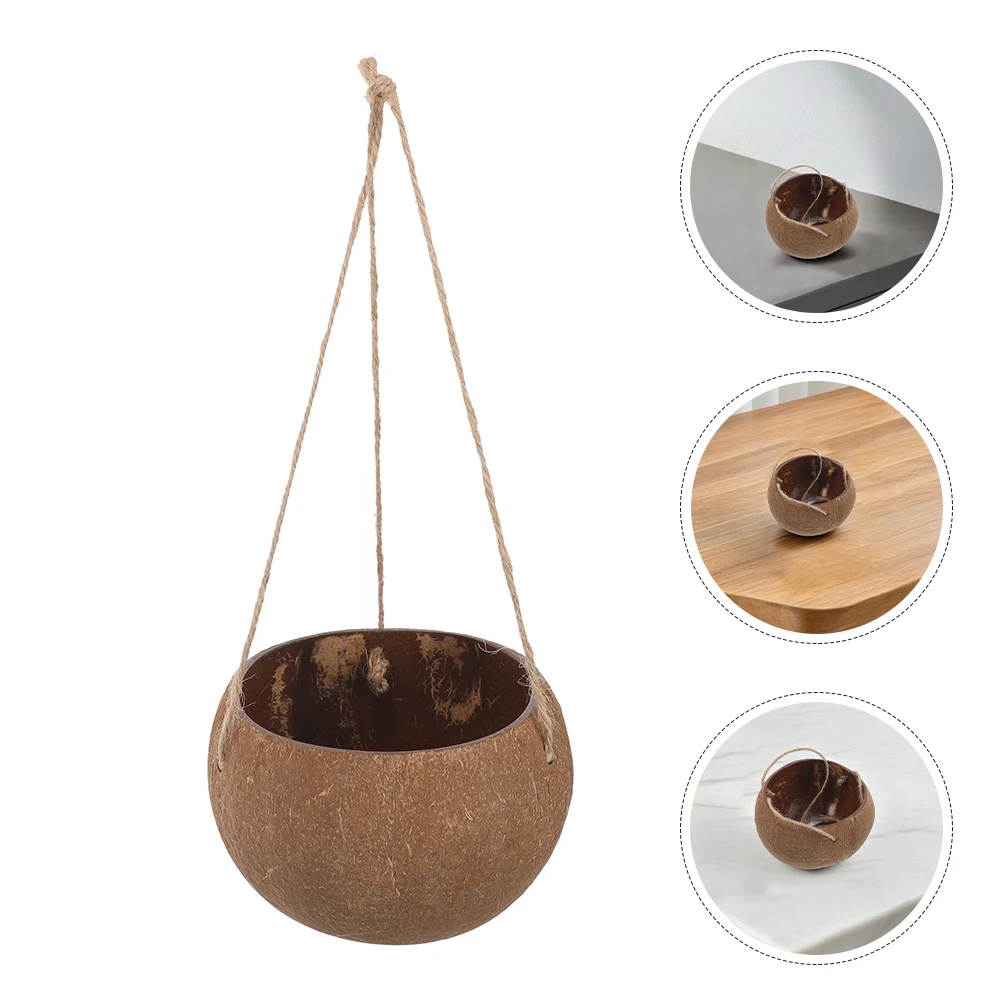 

Coconut Shell Hanging Flower Pot Plants Garden Lanyard Basket Planter Home Decor Small Pots Indoor Wall Hanging Planters Green