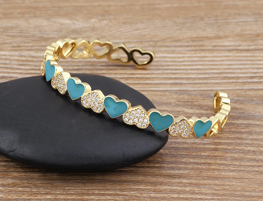 Nidin Trendy 5 Farben Geöffnete Armbänder für Frauen Gold Überzogene Herz Romantische Liebe Schmuck Zubehör Emaille Verstellbare Armband Geschenk – Detail 17