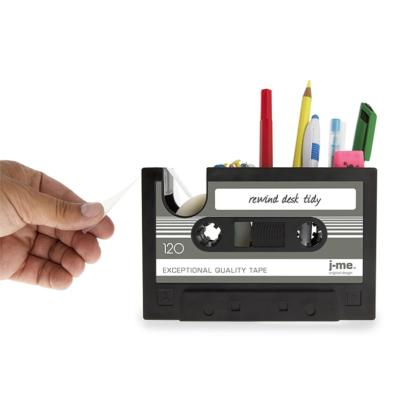 Retro Cassette Tape Dispenser 2-in-1 Multifunctional Pen Holder Creative Office Desk Stationery Organizer Unique Gift
