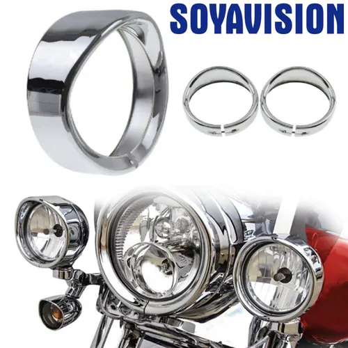 Visera para faro de motocicleta de 7 pulgadas, anillo embellecedor de lámpara de paso de 4,5 pulgadas, cromado, negro, para Harley Touring Road King Electra Glide Softail