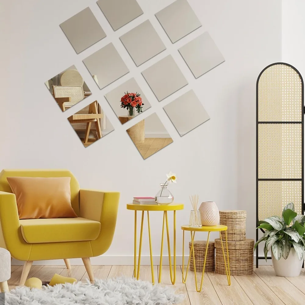

Wall Mirror, 20PCS Acrylic 4x4 Acrylic Small Tiny Mirror Sheets Self Adhesive Art Projects Supplies, Wall Mirror Tiles