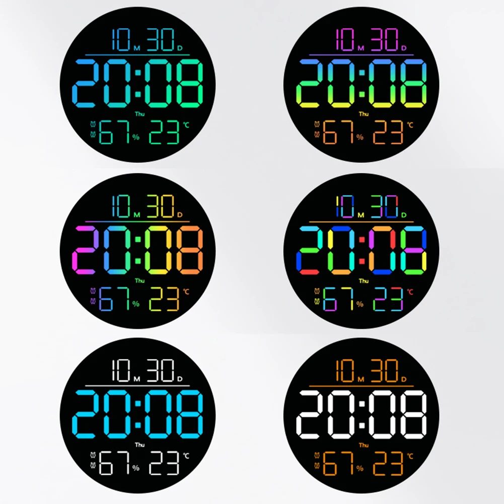 

Multifunction RGB Wall Clock with Remote Control Date Temperature Humidity Display Adjustable Brightness and Alarm