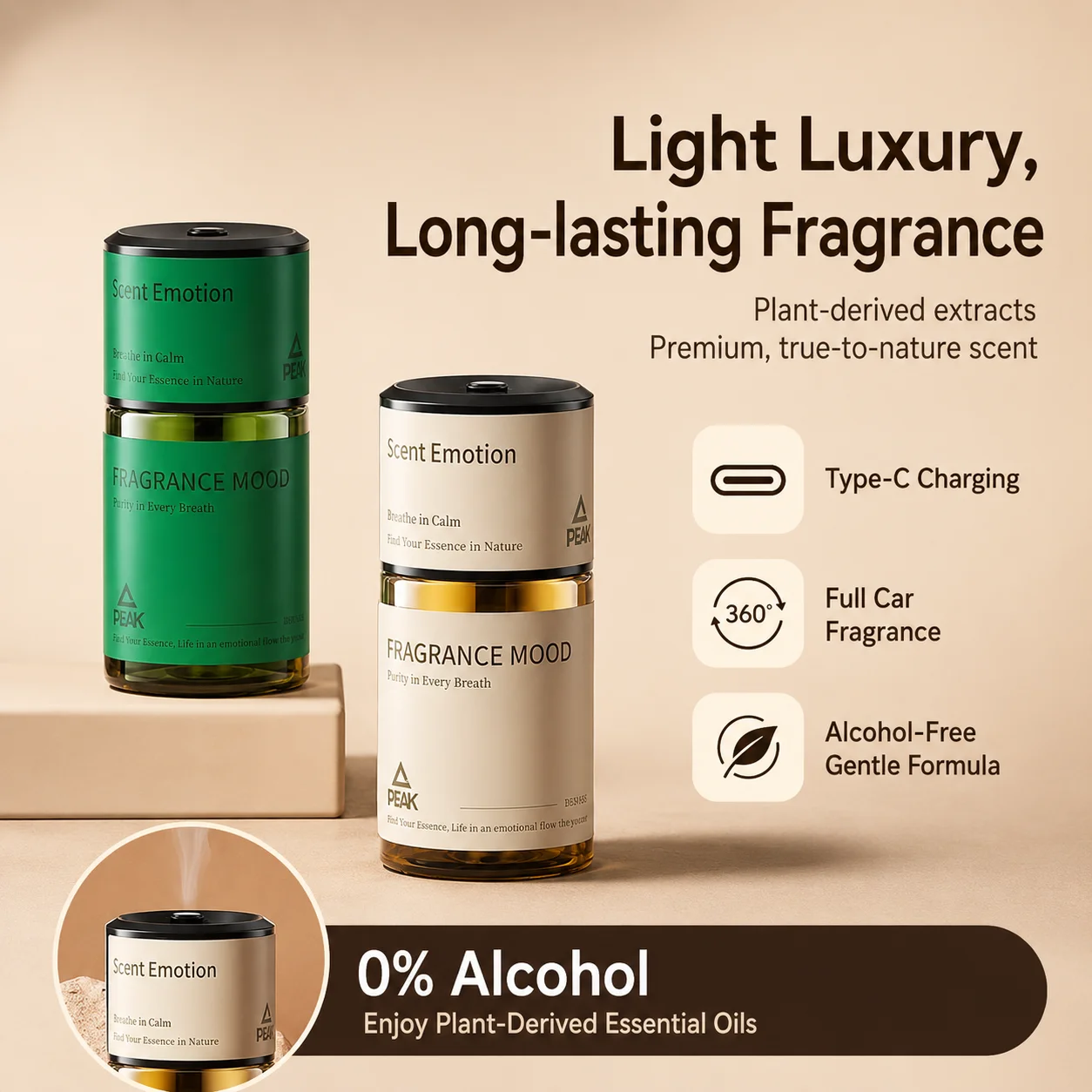 High-End Car Air Freshener Smart Automatic Spray Long-Lasting Natural Plant Extracts Eliminates Odors Alcohol-Free