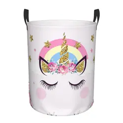 Customized Cartoon Unicorn Laundry Basket Collapsible Cute Animal Cat Clothes Hamper for Nursery Kids Toys Storage Bag