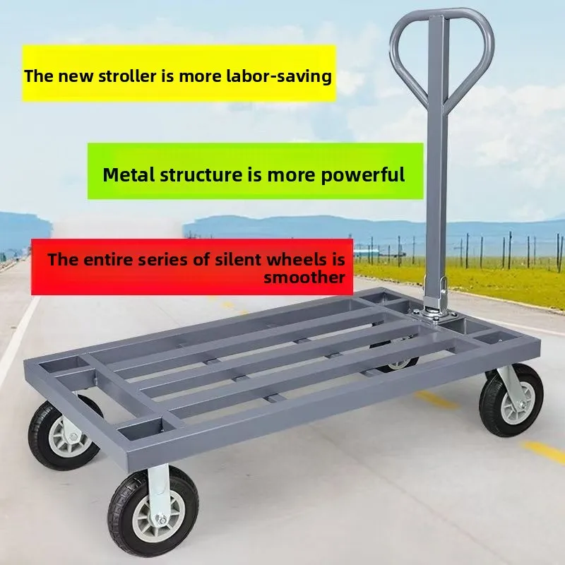 Pull goods trolley Pull goods Flat Foldable heavy duty flat Four-wheel  Stall