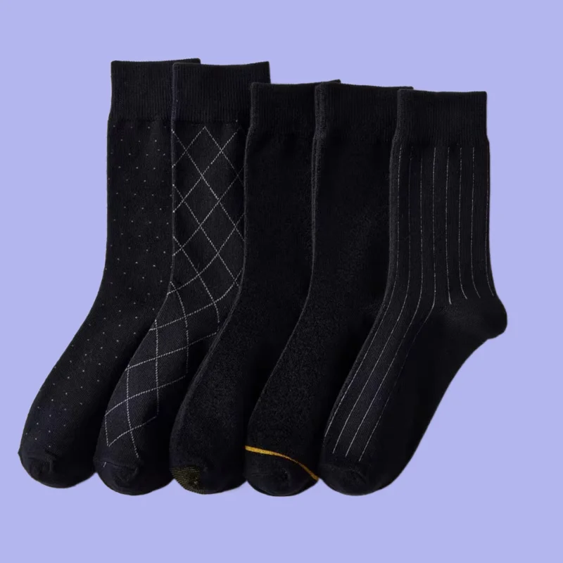 Meias longas de couro pretas masculinas, comprimento médio, meias finas e altas, calças de negócios, terno verão, sapatos, 5 pares, 10 pares