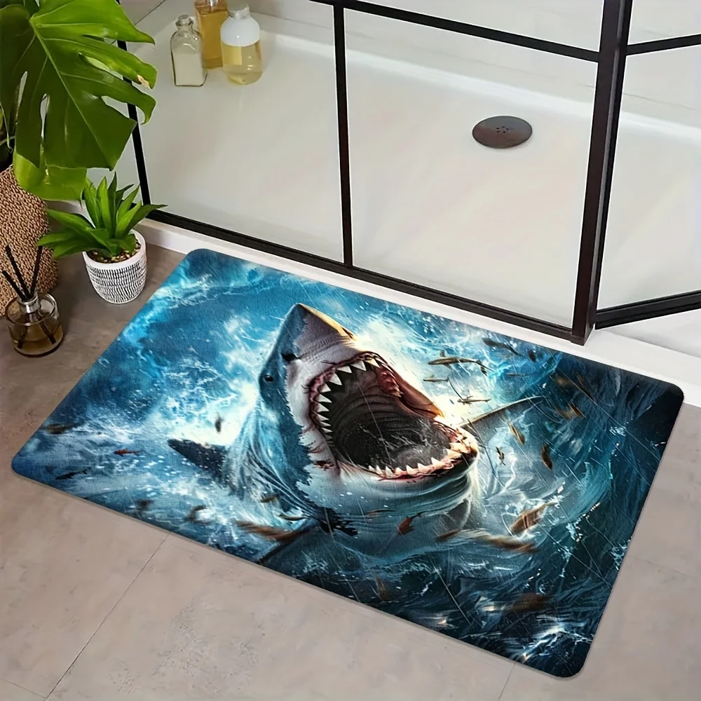 High Quality Printed Polyester Shark Ocean Print Doormat Mat for Home Entryway Decor Nautical Deep Sea Rug Step Mat