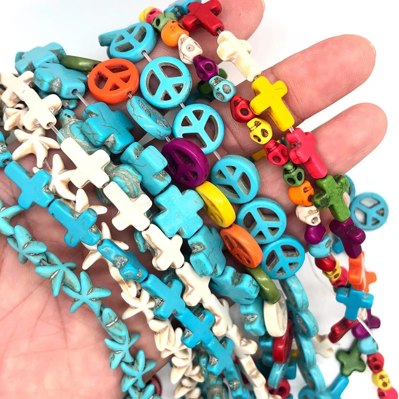 New fashion Blue white Synthetic Dyed Gem-stone Skull and starfish cross Stone Beads for DIY charm bracelet jewelry