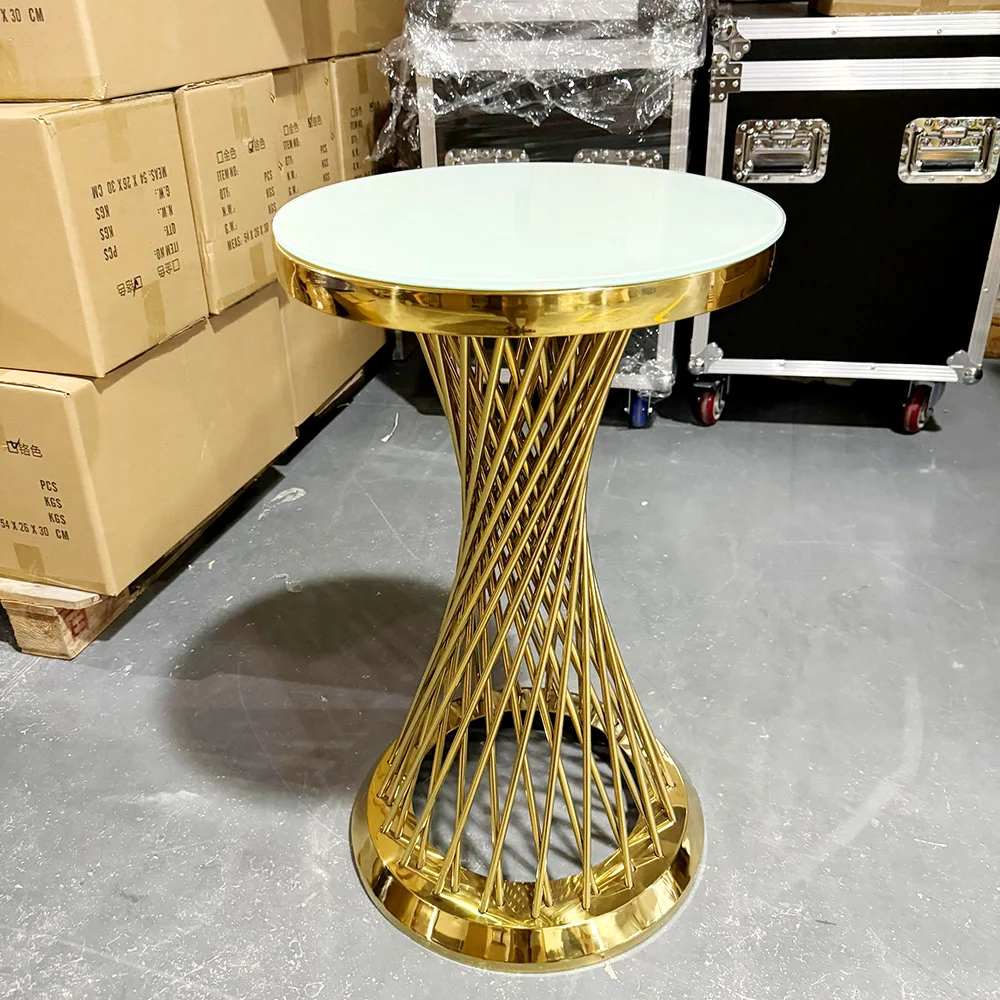 

Luxury Modern Design Round Glass Top Bar Table High Quality Gold Stainless Steel for Wedding Use