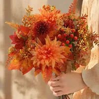 Artificial Flowers Bouquet Fake Floral Stems With Maple Leaf Pumpkin Thanksgiving Halloween Home Table Centerpiece Decoration 3