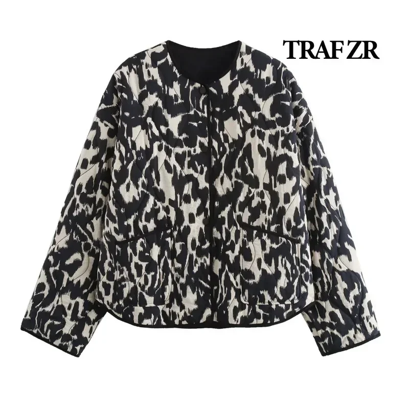 

TRAF ZR Snow Parka Warm Woman Winter Coats Leopard Print Padded Coat New in Outerwears Winter Coat Female American Retro Coats