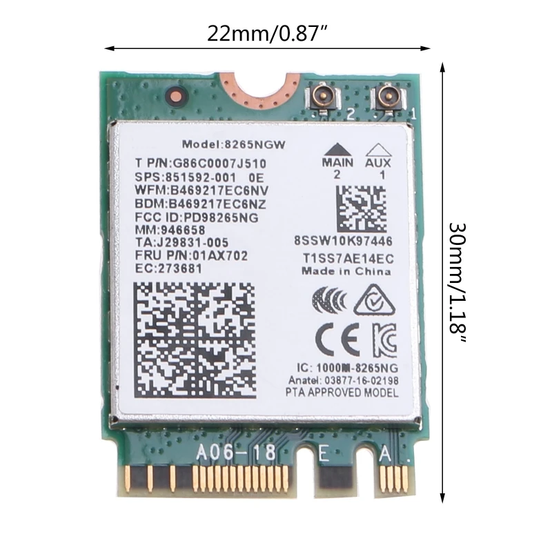 WiFi NGFF for M.2 2230 Desktop Adapter BT 4.2 Wireless 802.11ax 2.4G Support MU-MIMO 8265NGW Gigabit Card QXNF