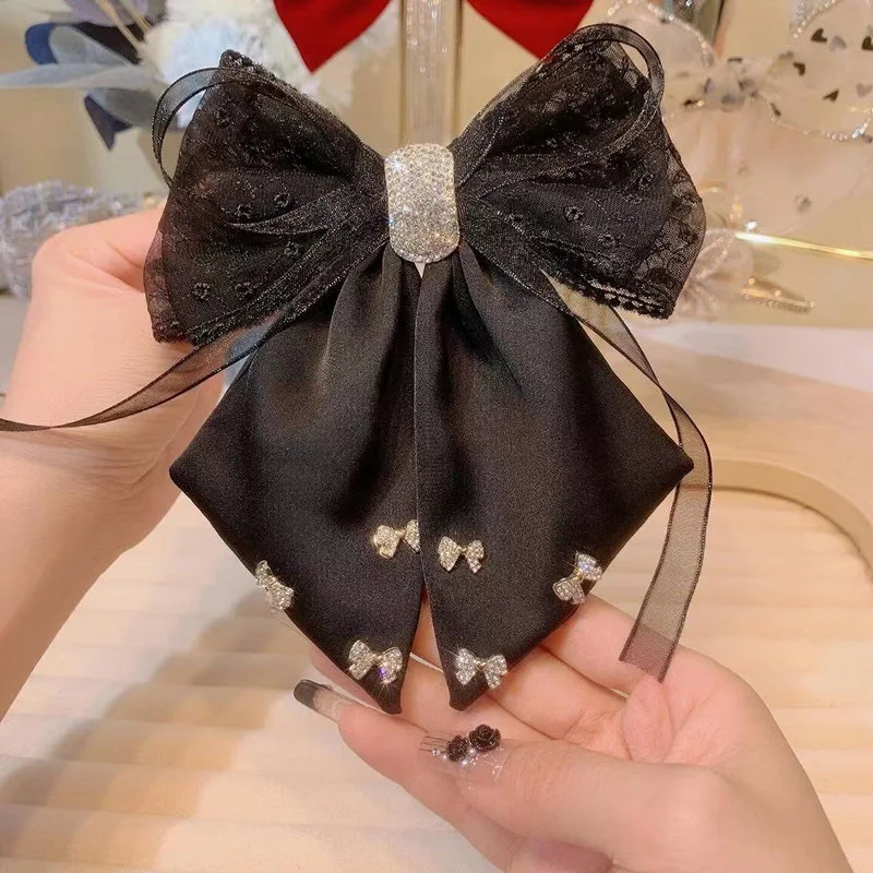 High End and Elegant Bow Hairpin Girl Embodying Temperament Hair Barrette Duckbill Clip Side Clip Satin Lace Hairpins Headdress