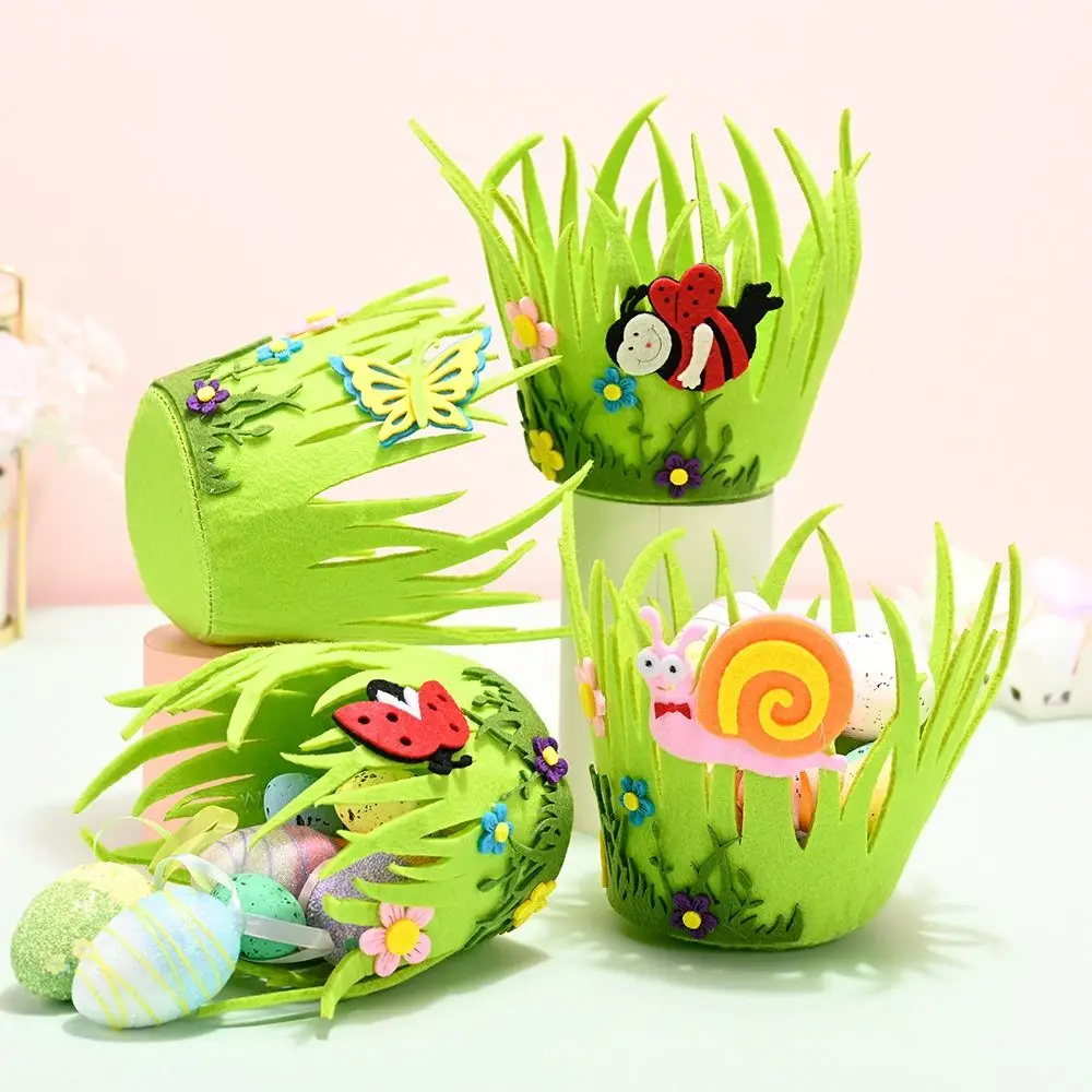 Atmosphere Decoration Non Woven Easter Decoration Ornament Cute Portable Round Basket Creative Reuseable Storage Basket Home