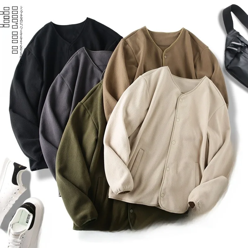

Double-Sided Fce Jaet Men's Casual Faionable Autumn Winter Thiened Long Sve V-Ne Stand Fit Outerwear