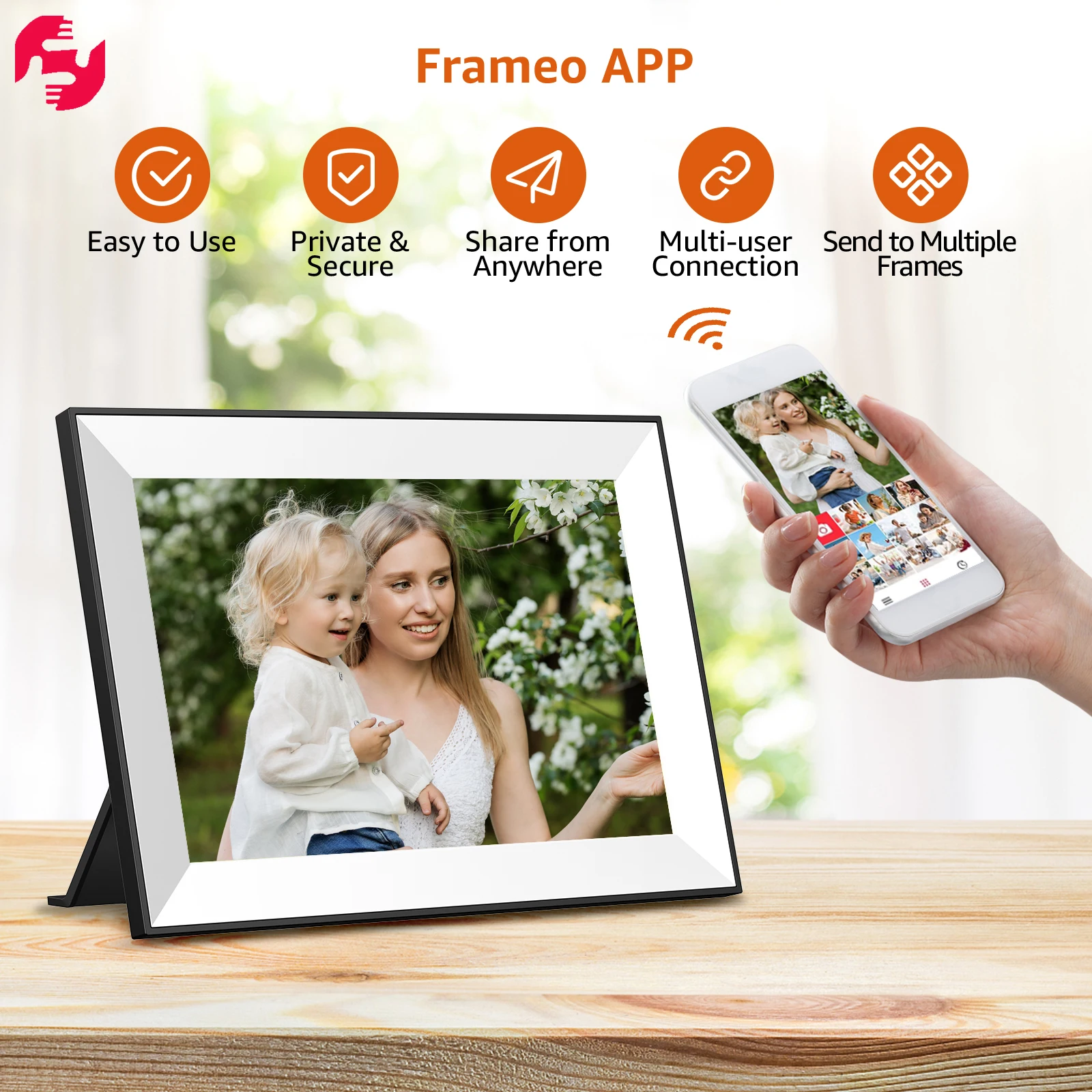 Frameo 10.1 Inch WiFi Digital Picture Frame 1280x800 HD IPS Touch Screen Digital Photo Frame Electronic 32GB Memory Auto-Rotate