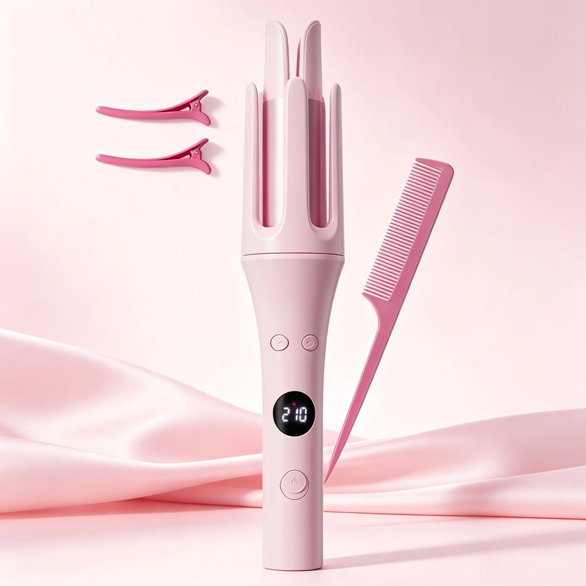 Auto Rotating Hair Curler Portable Automatic Hair Styling Tool One Key Operation Digital Display Curling Iron with Storage Bag