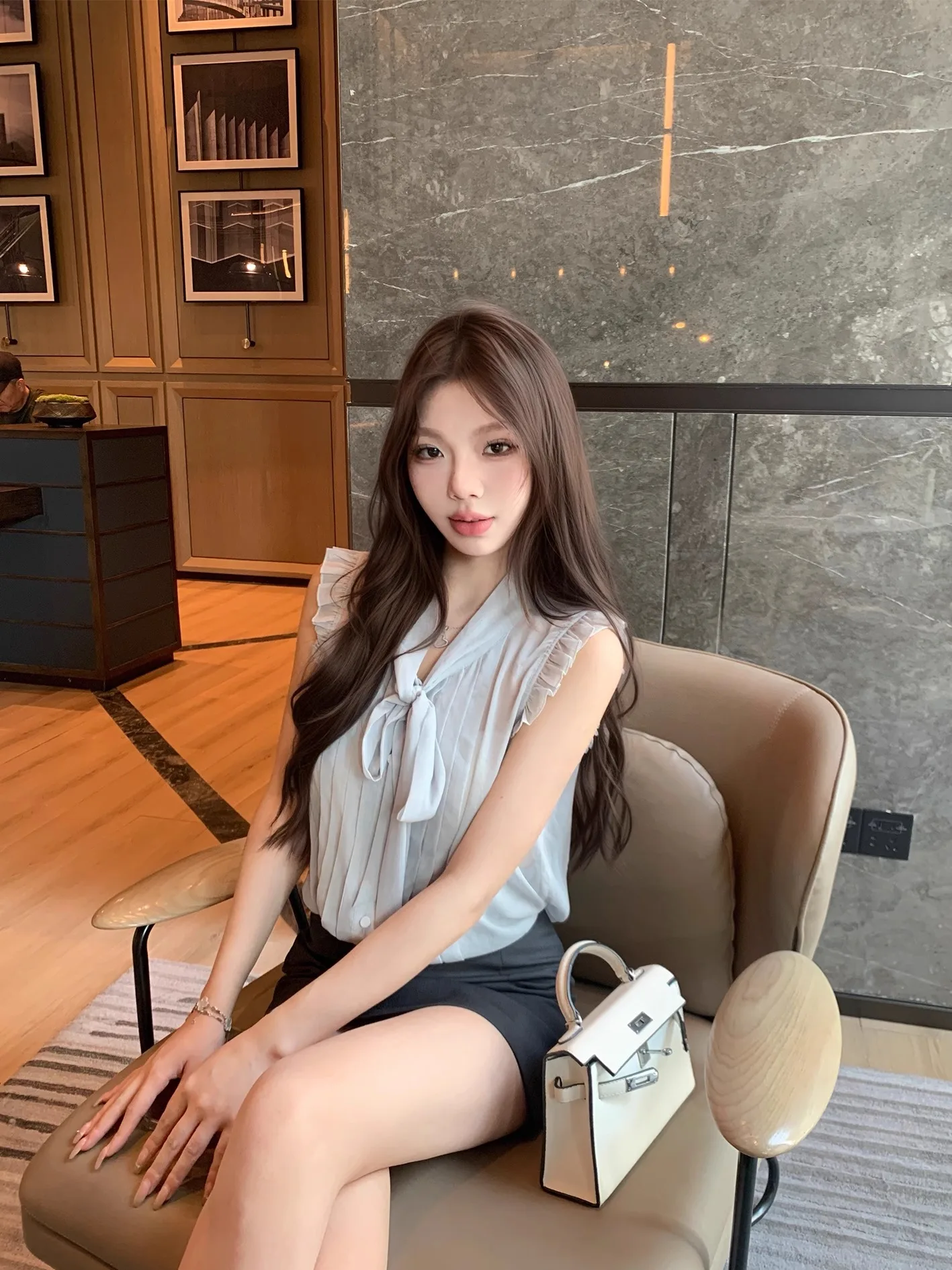 

EU Ice Mountain Blue Sa Blouse Women's Svel Unique Beautiful irt Conceals Side Breast Premium Feel Simple Sle