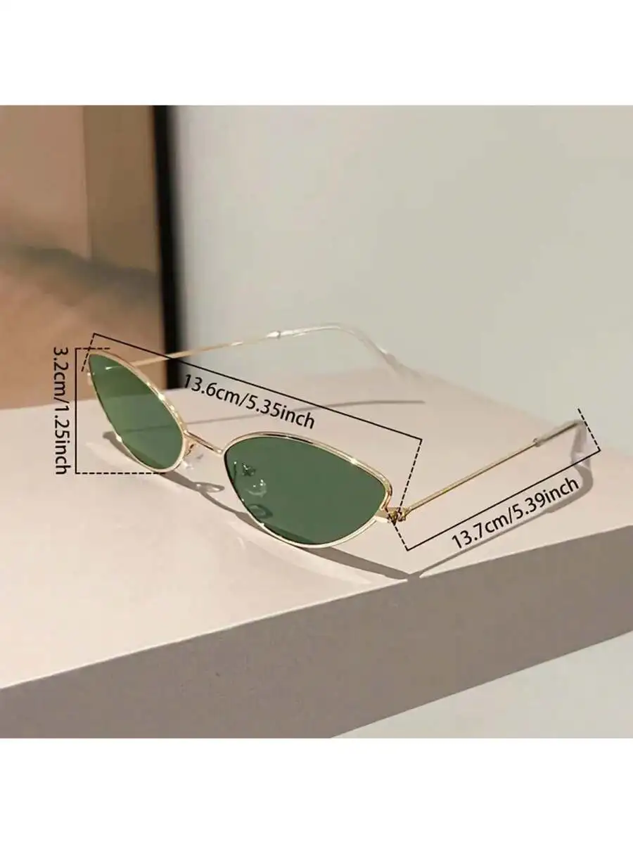 Gafas de sol de moda con forma de ojo de gato para mujer, montura metálica pequeña, lentes verdes
