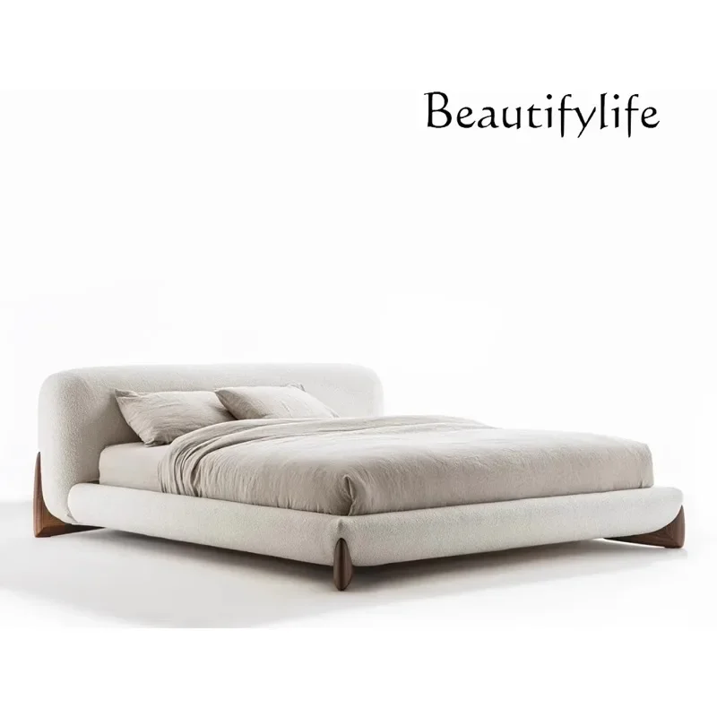 X Italian Minimalist Modern Light Luxury Master Bedroom Lamb Nordic Fabric Suite High-end, Double Bed