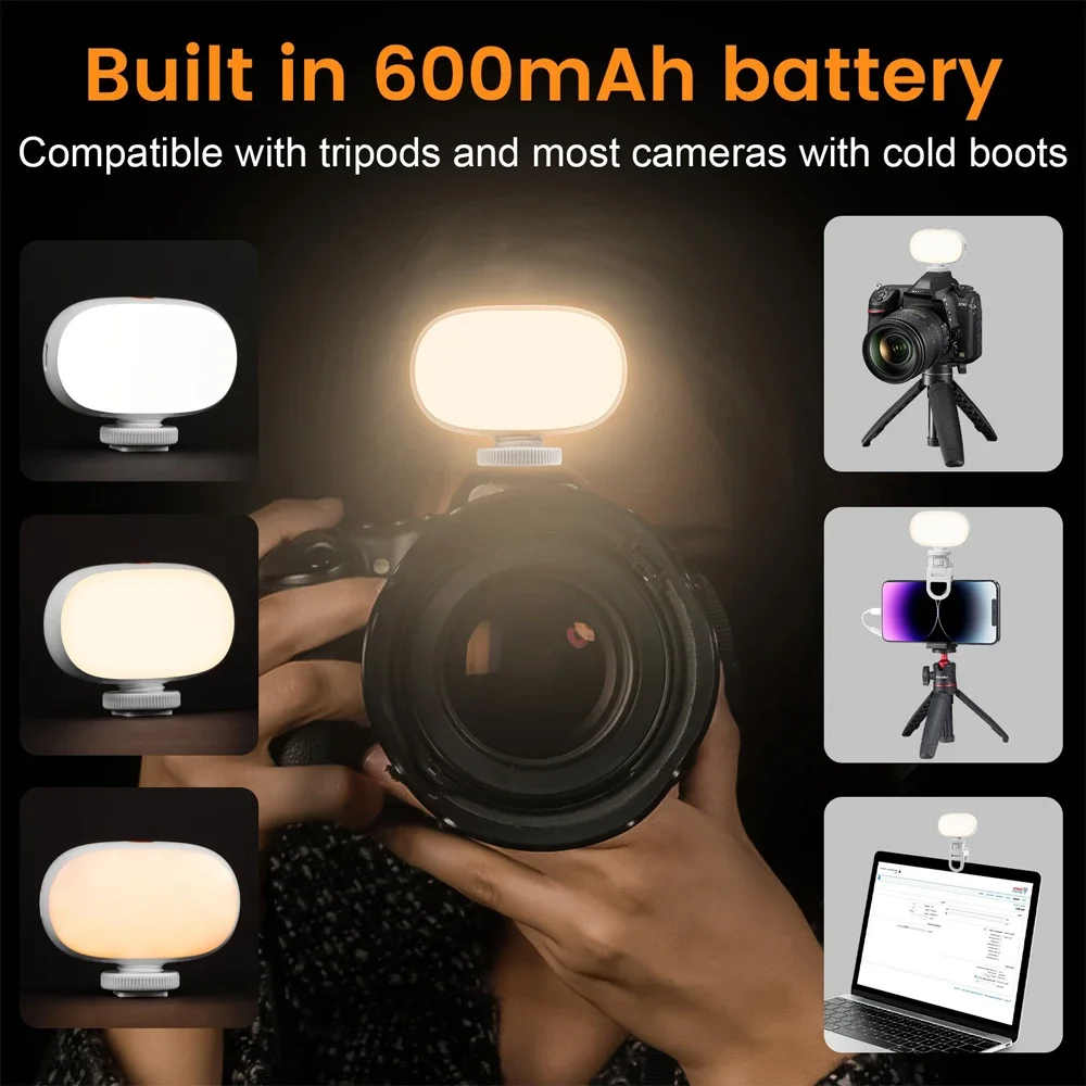 Small LED Fill Light for Cell Phone, Mini Camera Soft Light for Video Conference, Photography, and Selfie, 600mAh Portable Light