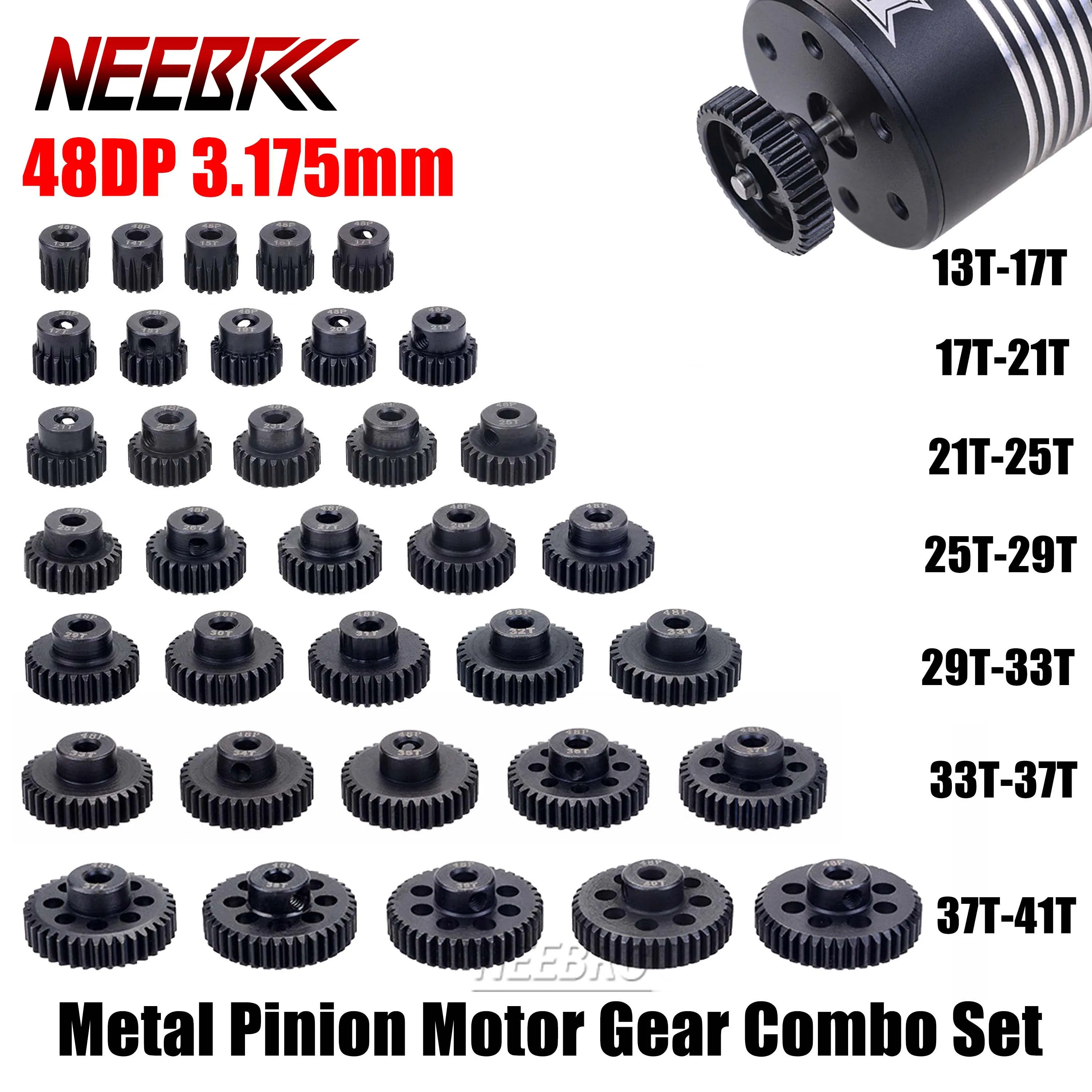 5 個 48DP 3.175 ミリメートルメタルピニオンモーターギアコンボセット 13T-17T/17T-21T/21T-25T/25T-29T/29T-33T/33T-41T 1/10 RC モデルカーパーツ用